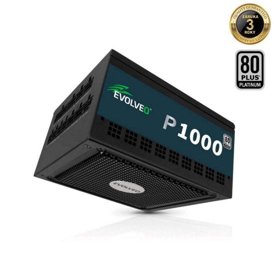 Obrázek EVOLVEO P1000, zdroj 1000 W, 80+ PLATINUM, ATX 3.1, aPFC, 140 mm ventilátor, plně modulární, 3 roky záruka, černý