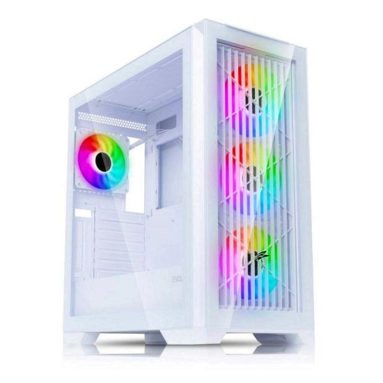Obrázek EVOLVEO Ptero Q2G, skříň ATX, 4x ARGB ventilátor, čelní+boční panel sklo, bílá