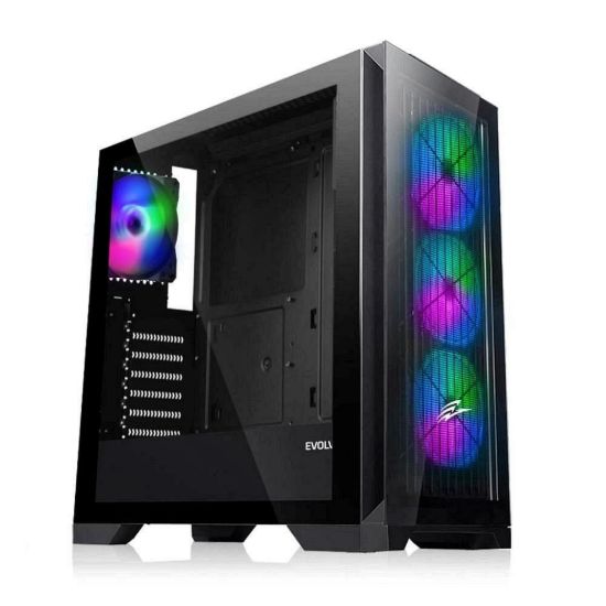 Obrázek EVOLVEO Ptero Q2G, skříň ATX, 4x ARGB ventilátor, čelní+boční panel sklo, černá