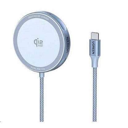 Obrázek UGREEN magnetická bezdrátová nabíječka MagFlow Qi2.2 25 W, MagSafe, stříbrná