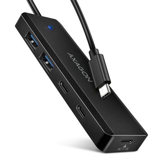 Obrázek AXAGON HUE- C2C, 4× USB 5Gbps TRAVEL hub, 2× USB- A + 2× USB- C, USB- C napájení, kabel USB- C 19cm