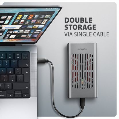 Obrázek AXAGON EEM2- 20GD, USB- C 20Gbps externí box pro dva M.2 NVMe SSD s funkcí klonování