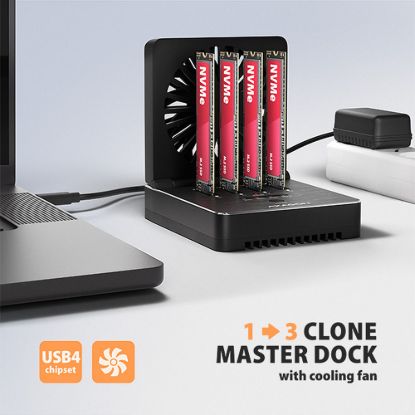 Obrázek AXAGON ADSA- M2C44, USB4 dokovací stanice pro 4× M.2 NVMe SSD s funkcí klonování