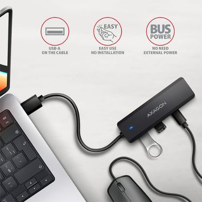 Obrázek AXAGON HUE- C2A, 4× USB 5Gbps TRAVEL hub, 2× USB- A + 2× USB- C, USB- C napájení, kabel USB- A 19cm