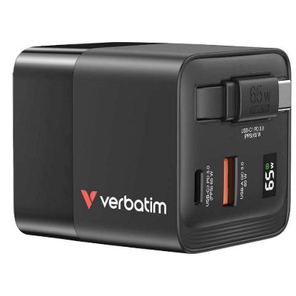 Obrázek VERBATIM GaN Nabíječka do sítě, S kabelem, USB- C, USB- A, černá