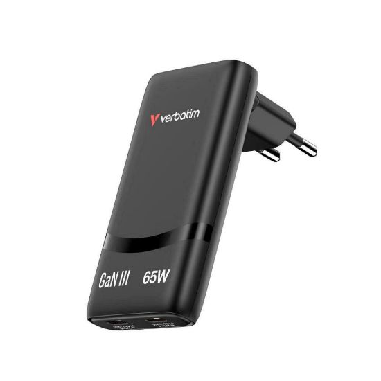 Obrázek VERBATIM GaN Nabíječka Fold 'n' Go 65 W, 2xUSB- C, černá