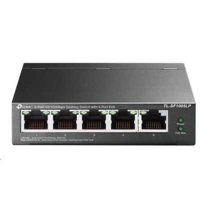 Obrázek TP- Link switch TL- SF1005LP v3.40 (P/ N: 1700000439) (5 x 100Mb/ s, 4xPoE, 41 W, fanless)