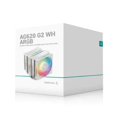 Obrázek DEEPCOOL CPU Chladič AG620 G2 WH ARGB, 2 x 120mm, ARGB, LGA1851, AM5, bílá