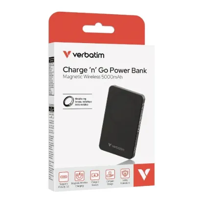 Obrázek VERBATIM Powerbanka Charge 'n' Go Essentials, Magnetická, 10000 mAh, USB- C, Černá