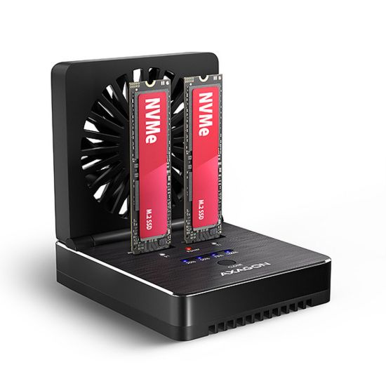 Obrázek AXAGON ADSA- M2C22, USB- C 20Gbps dokovací stanice pro 2× M.2 NVMe/ SATA SSD s funkcí klonování