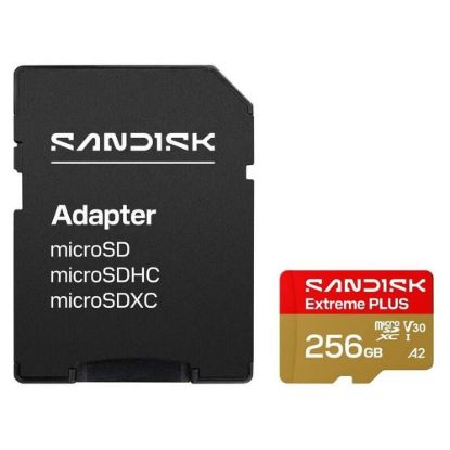 Obrázek SanDisk MicroSDHC karta 256 GB Extreme PLUS (R250/ W170MB/ s, UHS- I V30, Rescue Pro Deluxe) + adaptér
