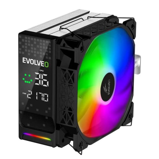 Obrázek EVOLVEO QuietCool7, CPU chladič s digitálním displejem, 6x heatpipe, černý