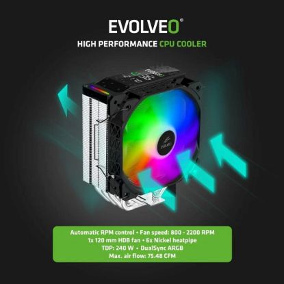 Obrázek EVOLVEO QuietCool7, CPU chladič s digitálním displejem, 6x heatpipe, černý