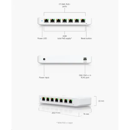 Obrázek Ubiquiti Switch L2 UniFi USW-Ultra, 8-Port Gigabit, 7x PoE+-out, 1x PoE++ in, PoE budget 42W, bez AC adaptéru