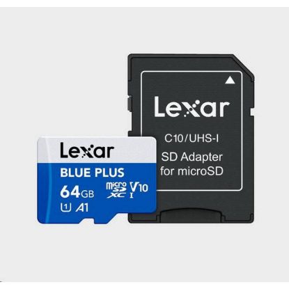 Obrázek Lexar microSDHC Blue Plus UHS- I with SD adapter, up to 100MB/ s read C10/ A1/ U3 (V30) 64 GB