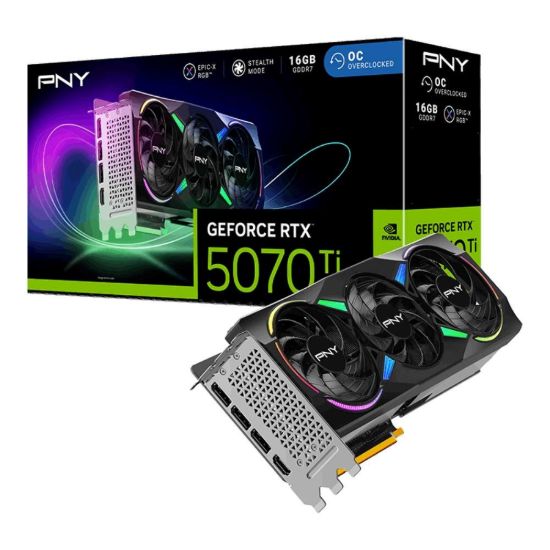Obrázek PNY VGA Nvidia GeForce RTX 5070 Ti 16 GB ARGB OC Triple Fan, RTX 5070 Ti OC, 16 GB GDDR7, 3x DP, 1x HDMI