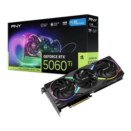 Obrázek PNY VGA Nvidia GeForce RTX 5060 Ti 16 GB ARGB OC, RTX 5060 Ti, 16 GB GDDR7, 3xDP, 1xHDMI