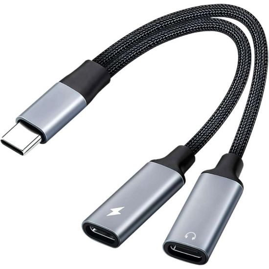 Obrázek PremiumCord USB- C redukce 2- in- 1 pro audio sluchátka a současné nabíjení 12, 5cm