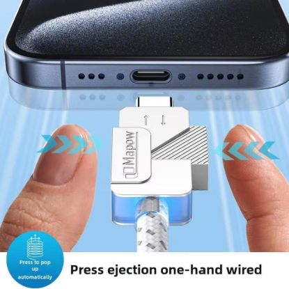 Obrázek PremiumCord USB- C kabel s tlačítkem pro odpojení USB- C jednou rukou, rychlé nabíjení 6A, bavlněný oplet 2m