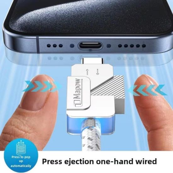 Obrázek PremiumCord USB- C kabel s tlačítkem pro odpojení USB- C jednou rukou, rychlé nabíjení 6A, bavlněný oplet 2m