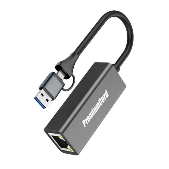Obrázek PremiumCord Adaptér USB- C a USB- A na Gigabit 10/ 100/ 1000Mbps 15cm