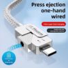 Obrázek PremiumCord USB- C kabel s tlačítkem pro odpojení USB- C jednou rukou, rychlé nabíjení 6A, bavlněný oplet 2m