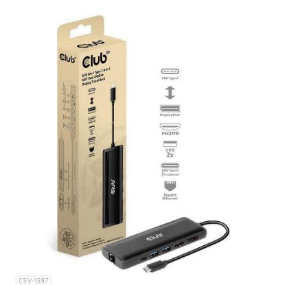 Obrázek Club 3D Dokovací stanice USB- C 8v1, 1xDP, 1xHDMI, 1xUSB- C PD100 W, 2xUSB, čtečka SD karet, šedá
