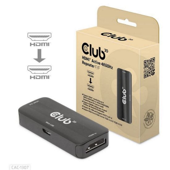 Obrázek Club3D Adaptér aktivní HDMI 4K60 Hz (F/ F), černá