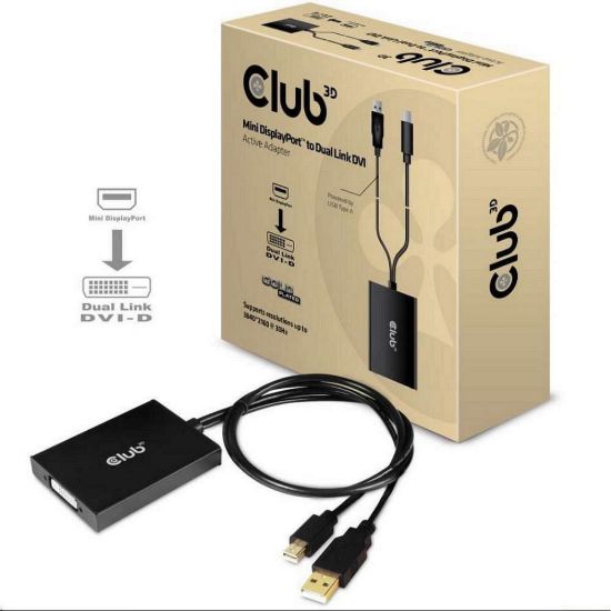 Obrázek Club3D Adaptér aktivní Mini DisplayPort 1.2 na Dual Link DVI- D Active Adapter, pouze HDCP, 4k30 Hz, 60cm