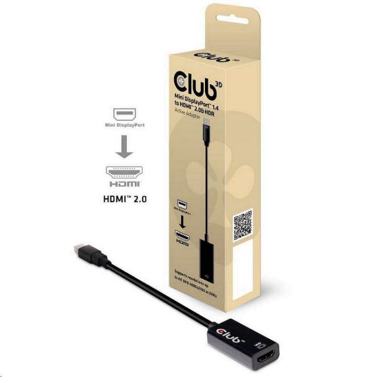 Obrázek Club3D Adaptér aktivní mini DisplayPort 1.4 na HDMI 2.0b, HDR (M/ F), 16cm