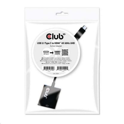 Obrázek Club3D Adaptér aktivní USB 3.1 typ C na HDMI 2.0 UHD 4K60 Hz HDR, 17cm