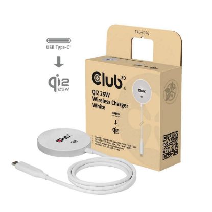 Obrázek Club3D Bezdrátová nabíječka, 1x Qi2 25 W, MagSafe, Qi certifikováno, bílá