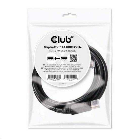 Obrázek Club3D Certifikovaný Kabel DisplayPort 1.4 HBR3 8K60 Hz (M/ M), 2m