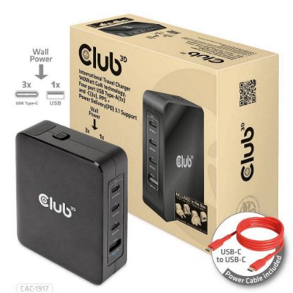 Obrázek Club3D cestovní nabíječka 140 W GaN technologie, 3xUSB- C, 1xUSB- A, PPS + PD 3.1 Support