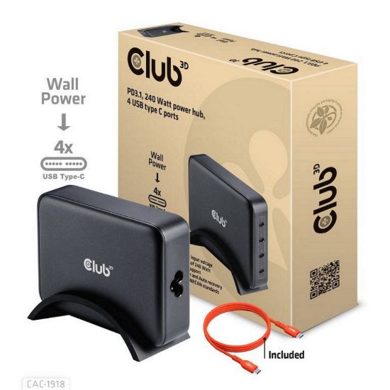 Obrázek Club3D cestovní nabíječka 240 W GaN technologie, 4xUSB- C, PPS + PD 3.1 Support