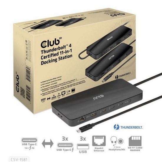 Obrázek Club3D Dokovací stanice USB- C 11v1, 2xDP, 3xUSB- C, 3xUSB, 1xRJ45, čtečka SD karet, černá