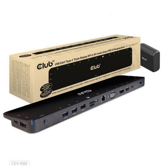 Obrázek Club3D Dokovací stanice USB- C 14v1, 1xDP, 1xHDMI, 1xVGA, 2xUSB- C, 5xUSB, 1xRJ45, 1 x 3.5mm, šedá