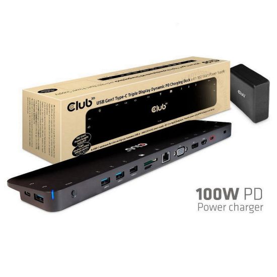 Obrázek Club3D Dokovací stanice USB- C 14v1, 1xDP, 1xHDMI, 1xVGA, 2xUSB- C, 5xUSB, čtečka SD karet, 1xRJ45, černá