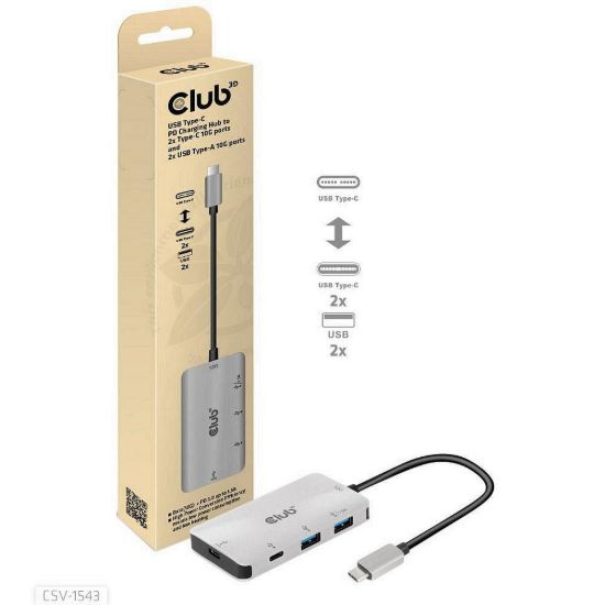 Obrázek Club3D hub USB- C Gen2 PD na 2x USB- C 10G porty a 2x USB- A 10G porty