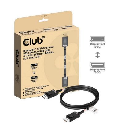 Obrázek Club3D Kabel DisplayPort 2.1 na DisplayPort 2.1, VESA DP80, 4K240 Hz/ 8K60 Hz/ 10K60 Hz (M/ M), 1.6m, černá
