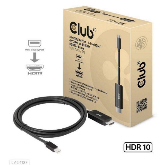 Obrázek Club3D kabel miniDP 1.4 na HDMI, 4K120 Hz nebo 8K60 Hz HDR10+, M/ M, 1.8m
