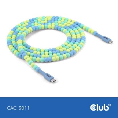 Obrázek Club3D Kabel s korálky USB- C, 480Mbps, PD 60 W, 2m, modrá