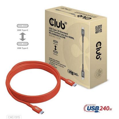 Obrázek Club3D kabel USB- C, Oboustranný USB- IF Certifikovaný data kabel, PD 240 W(48V/ 5A) EPR M/ M 4m