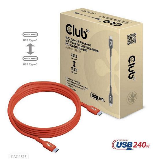 Obrázek Club3D kabel USB- C, Oboustranný USB- IF Certifikovaný data kabel, PD 240 W(48V/ 5A) EPR M/ M 4m