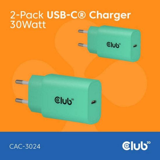 Obrázek Club3D Nabíječka, USB- C, Power Delivery 15V/ 2A, 2- pack, zelená