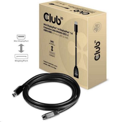 Obrázek Club3D Prodlužovací kabel Mini DisplayPort 1.4 na DisplayPort 8K 60 Hz DSC 1.2 HBR3 HDR Bidirectional (M/ F), 1m