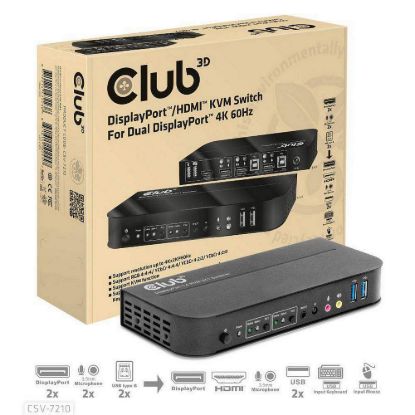 Obrázek Club3D síťový přepínač - Switch, DP/ HDMI KVM Switch - Dual DP 4K 60 Hz