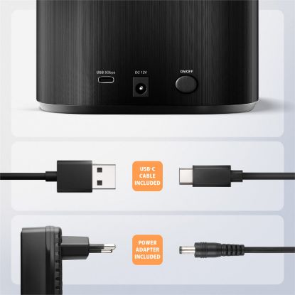 Obrázek AXAGON ADSA- SC, USB- C 5Gbps dokovací stanice pro 2x SATA 6G 2.5"/ 3.5" SSD/ HDD s funkcí klonování