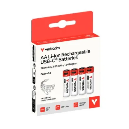 Obrázek VERBATIM Nabíjecí baterie AAA USB- C 4- Pack 500 mAh