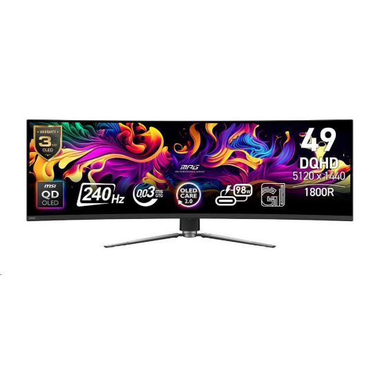 Obrázek MSI LCD MPG 491CQPX QD- OLED, 49", 5120 x 1440, QD- OLED, 0, 03 ms, VESA 100 x 100, Black